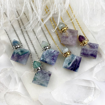 Perfume Bottle, Natural Stone Essential Oil Bottle Necklace, Stash Necklace, Small Container Necklace, Urn Necklace, Cremation Necklace