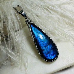 Blue Labradorite Tear Urn Necklace: Memorial Jewelry, Unique Pendant for Ashes