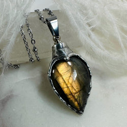 Heart Urn Necklace for Ashes: Labradorite Crystal Cremation Jewelry | Memorial Keepsake