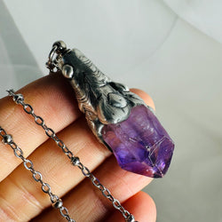 Raw Amethyst Urn Necklace | Crystal Cremation Jewelry for Ashes | Memorial Keepsake Pendant