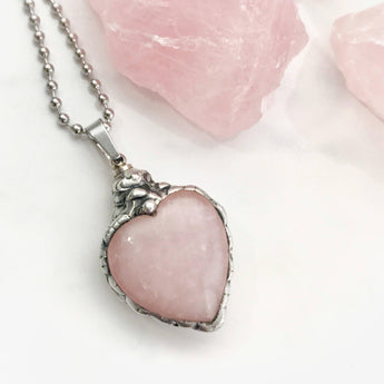 Pink Heart Cremation Necklace, Urn Pendant, Rose Quartz Urn Necklace, Memorial, Keepsake, Momento, Healing Crystal, Womens Urn, Girls Urn
