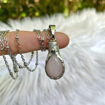 Rose Quartz Tear Urn Necklace
