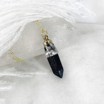 Black Crystal Point Urn Necklace