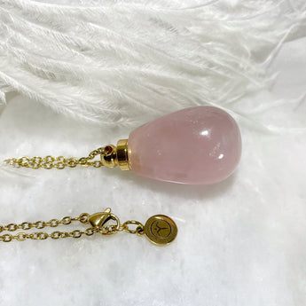 Rose Quartz Gold Urn Necklace