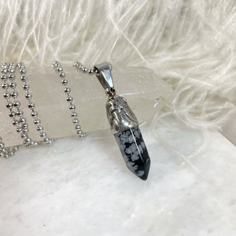 Snowflake Obsidian Point Urn Necklace